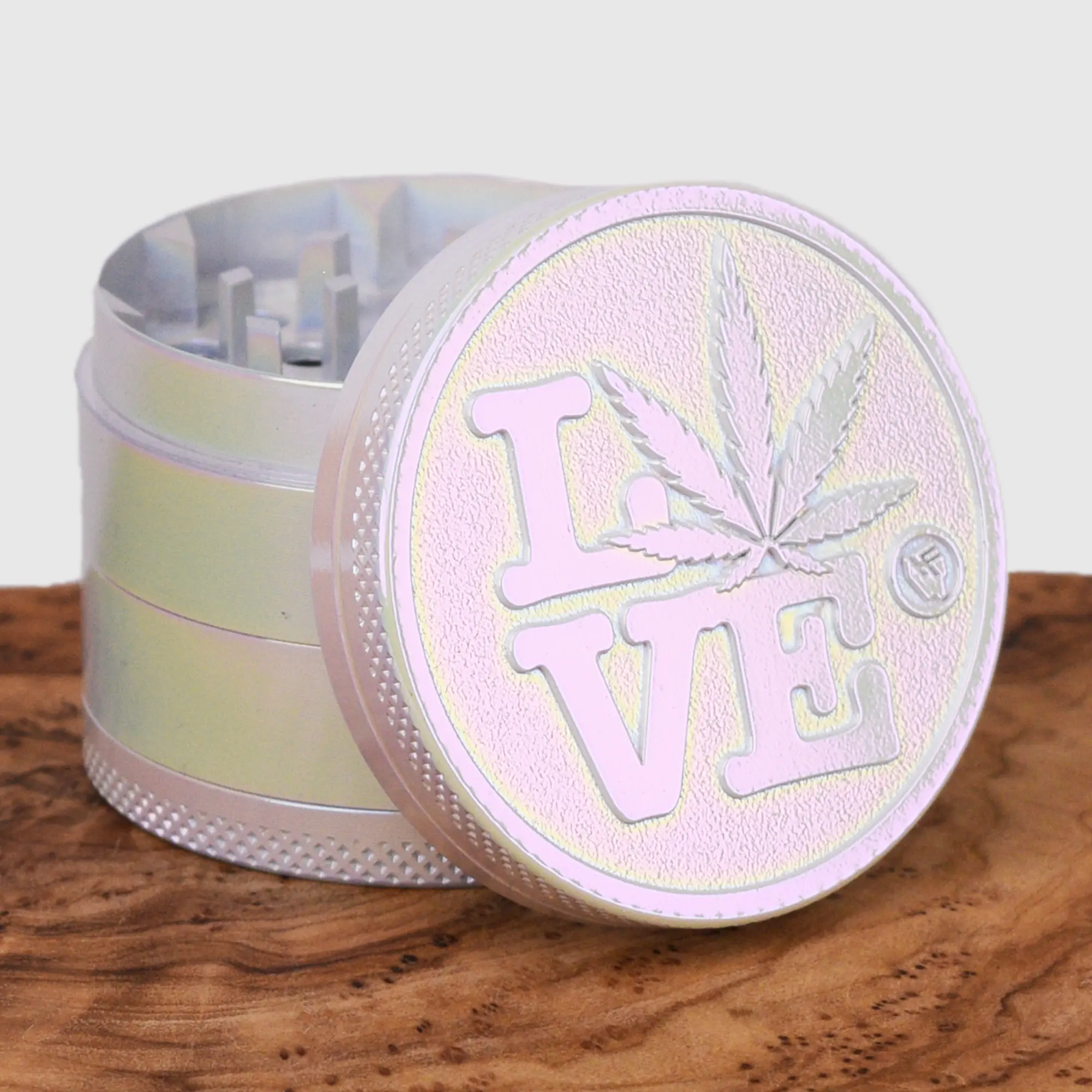 Icy Pearl White Rainbow "LOVE" Grinder - 50mm