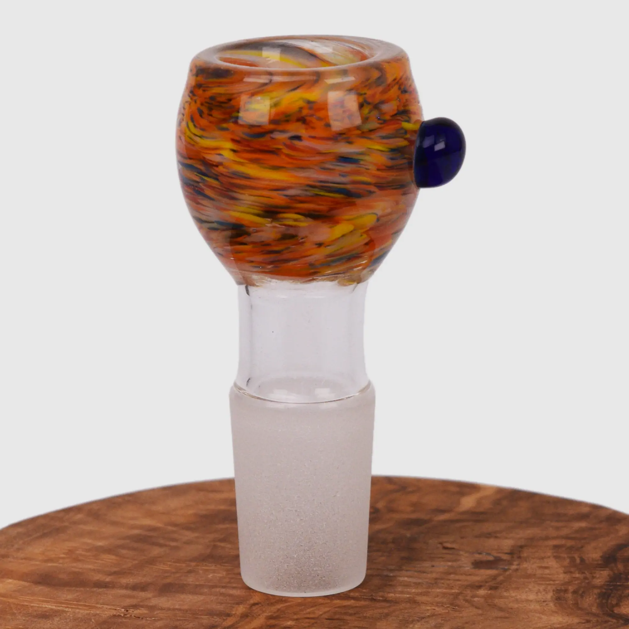 Bong Kopf großer Durchlass rund aus Glas Bunt mit 18,8 mm Schliff Frontansicht