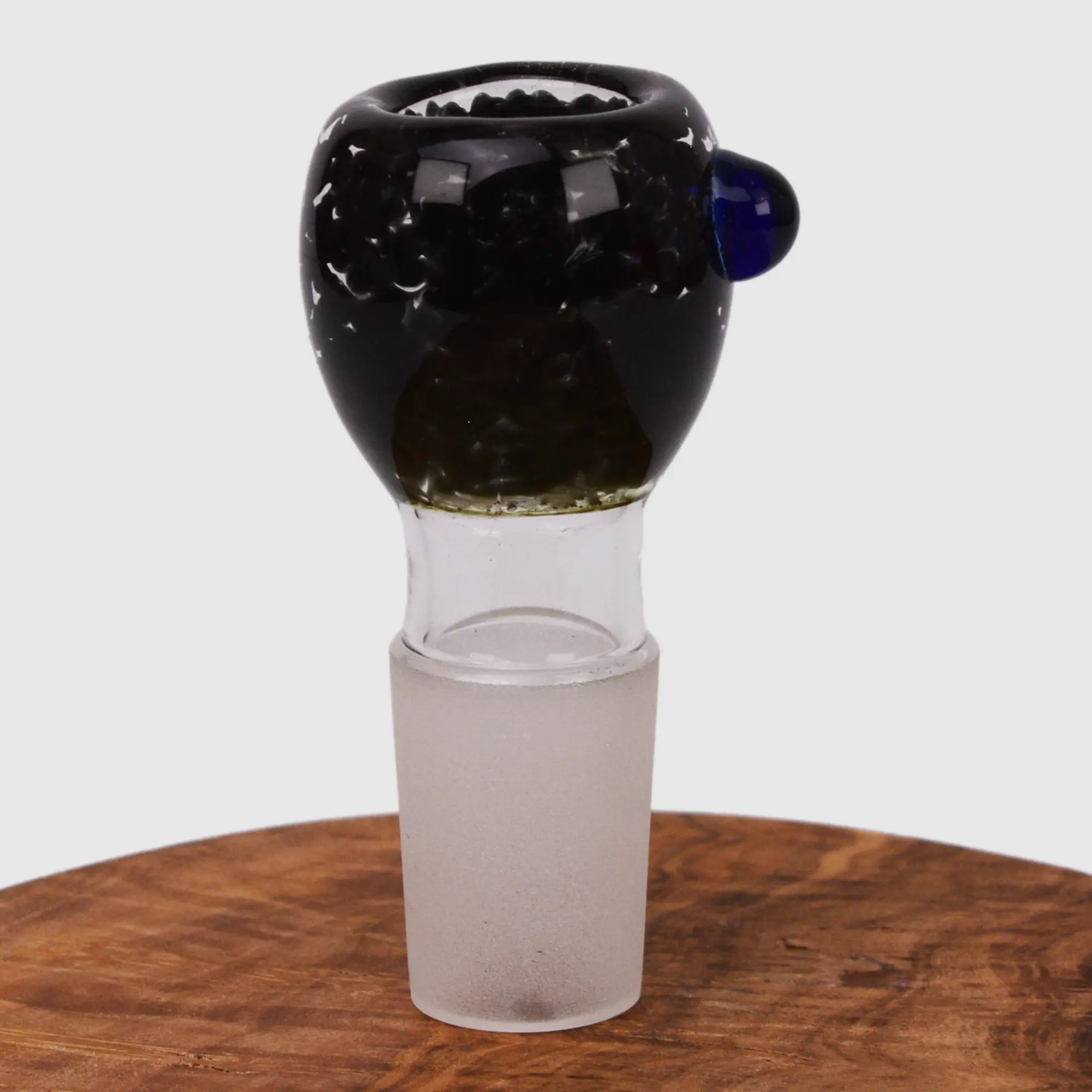 Bong Kopf kleiner Durchlass rund aus Glas schwarz mit 18,8 mm Schliff Frontansicht