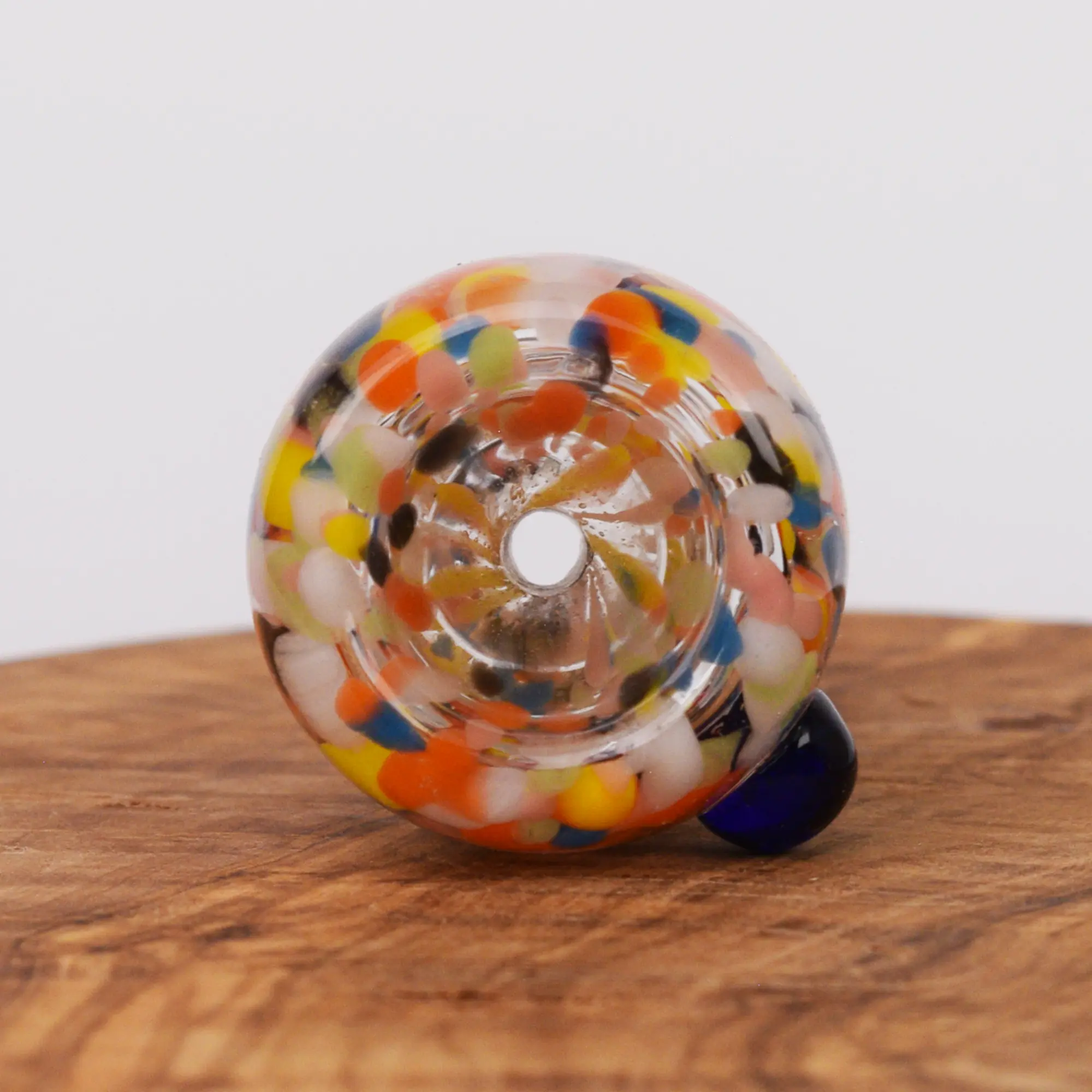 Bong Kopf kleiner Durchlass rund aus Glas bunt mit 18,8 mm Schliff Draufsicht