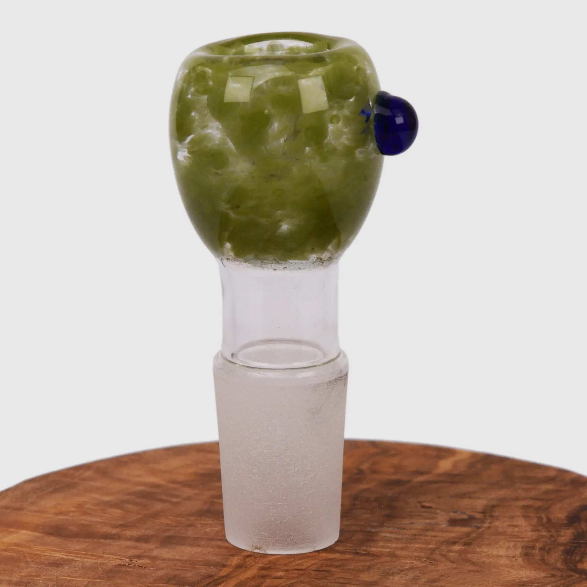 Bong Kopf kleiner Durchlass rund aus Glas grün mit 18,8 mm Schliff Frontansicht