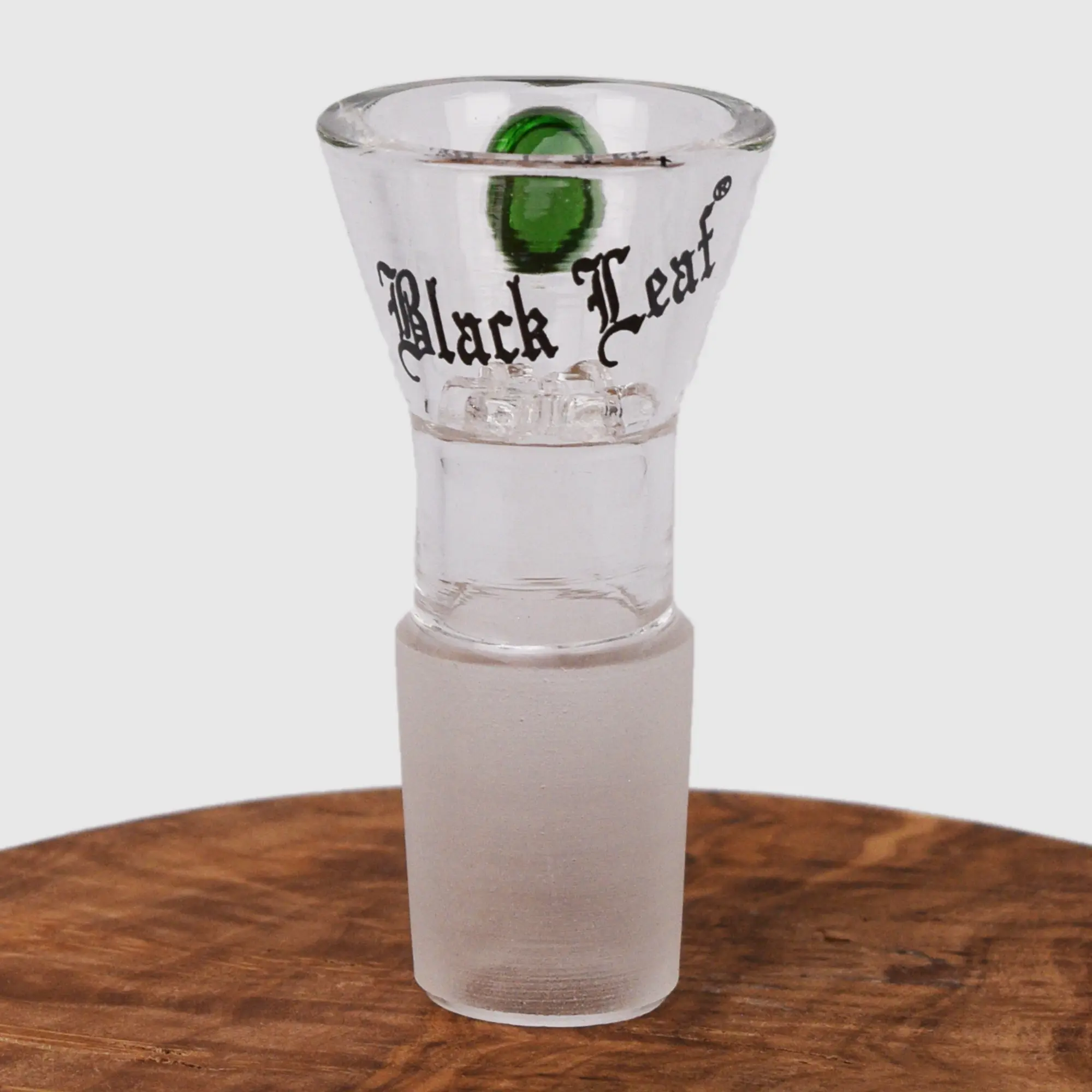 Black Leaf Bong Kopf mit Sieb aus Glas mit 18,8 mm Schliff Frontansicht
