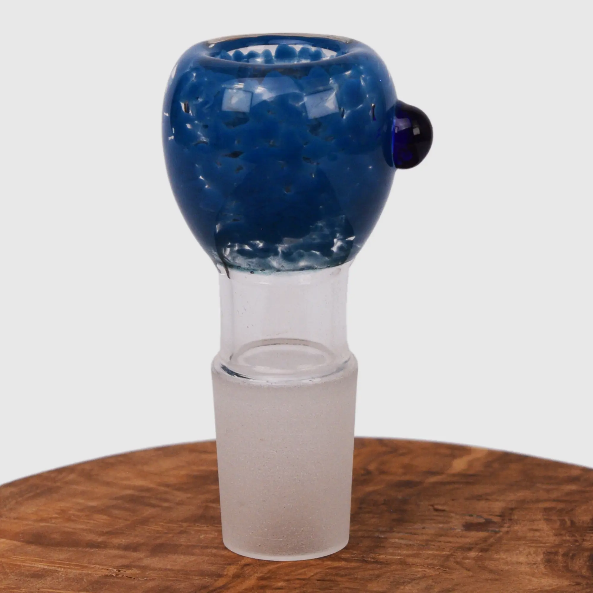 Bong Kopf kleiner Durchlass rund aus Glas blau mit 18,8 mm Schliff Frontansicht