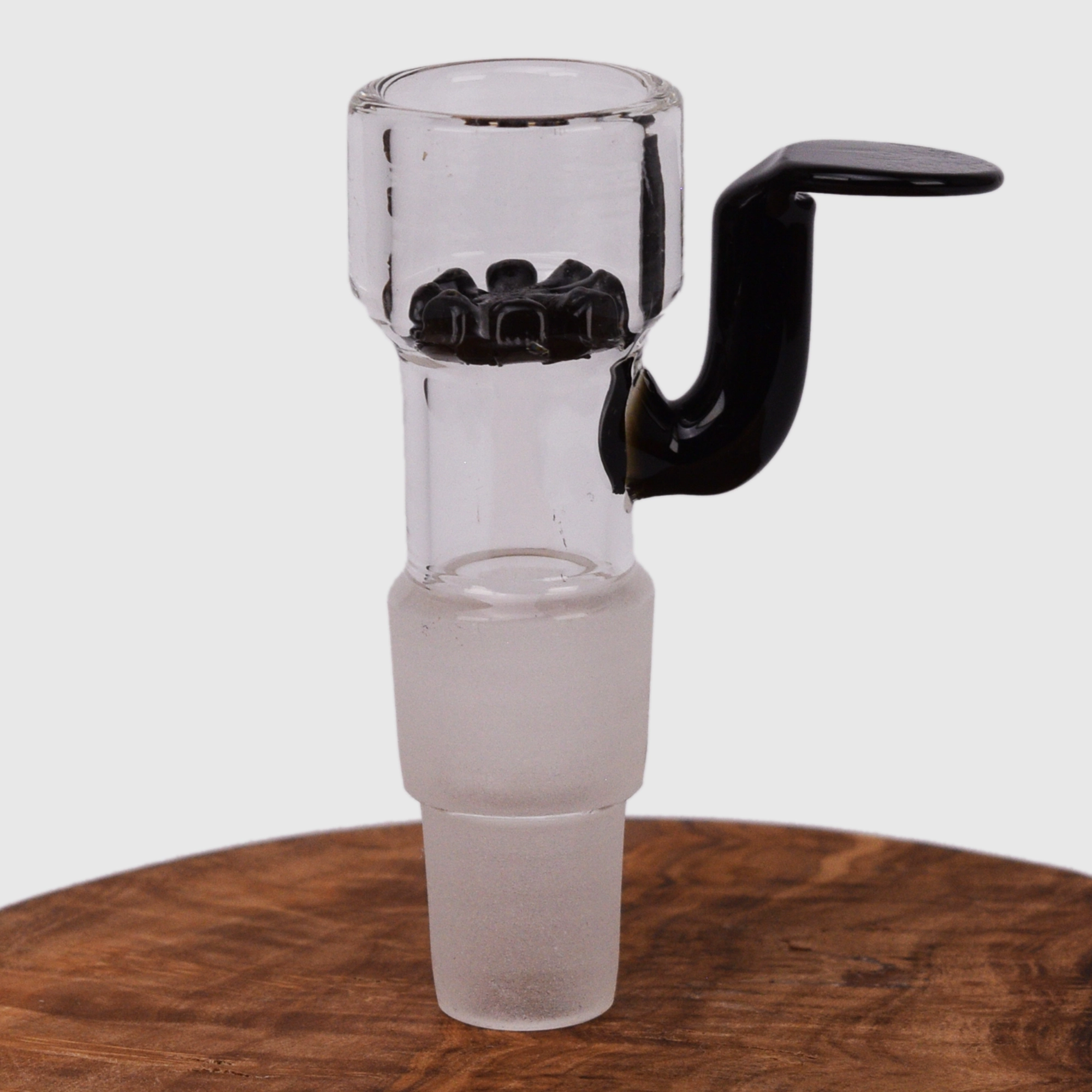 Black Leaf Bong Kopf mit schwarzem Griff und Sieb rund aus Glas mit 18,8 mm Schliff Frontansicht