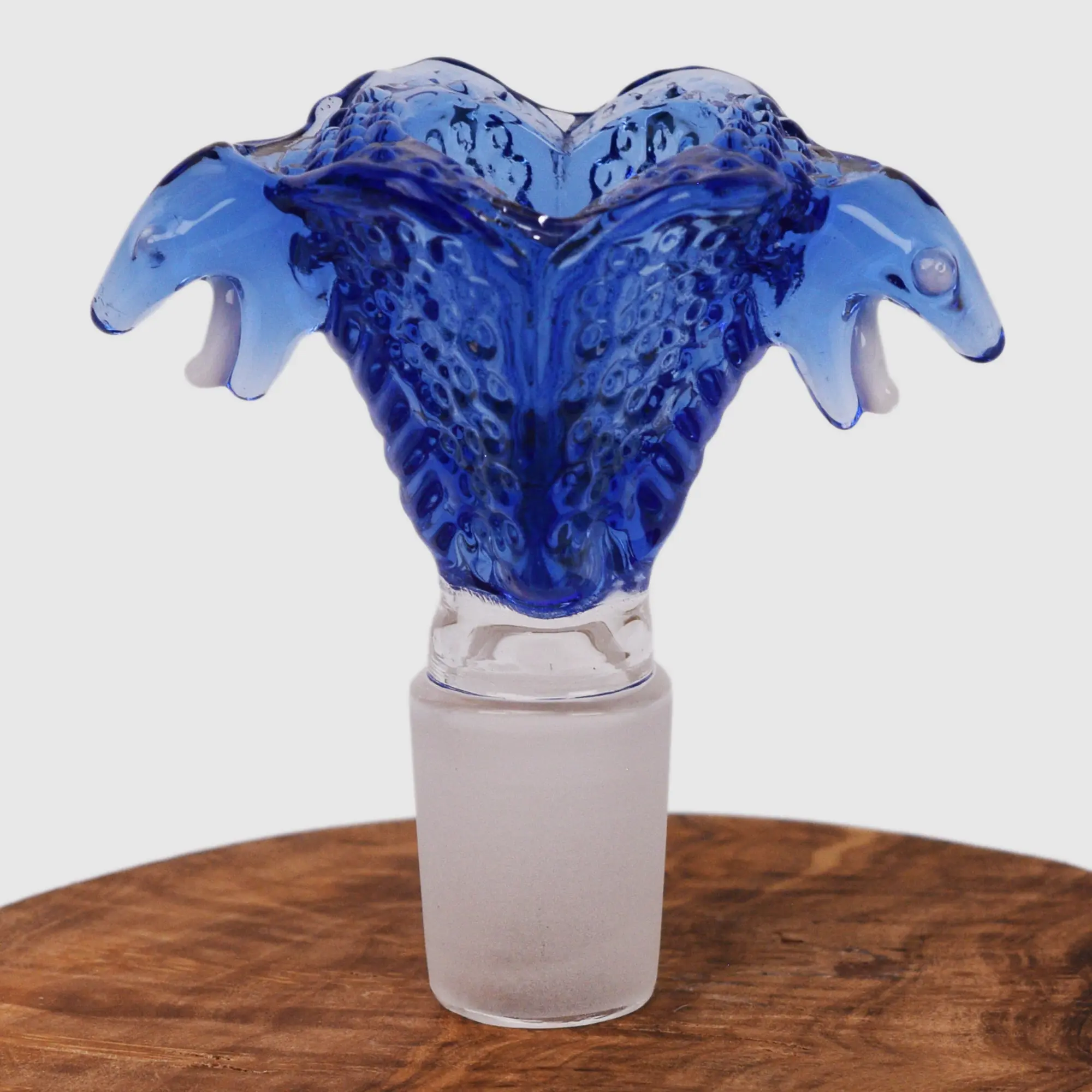 Bong Kopf Snake aus Borosilikatglas blau mit 18,8 mm Schliff Frontansicht