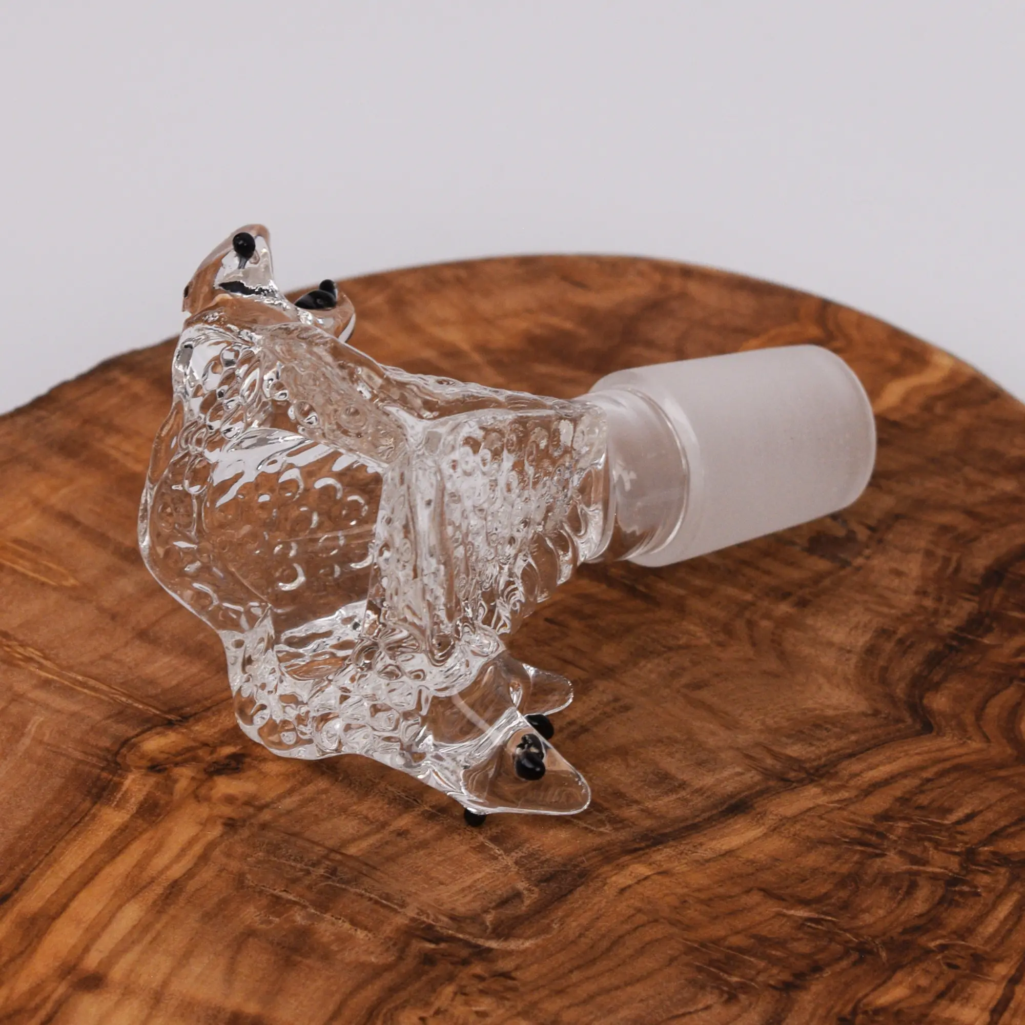 Bong Kopf Snake aus Borosilikatglas transparent mit 18,8 mm Schliff liegend