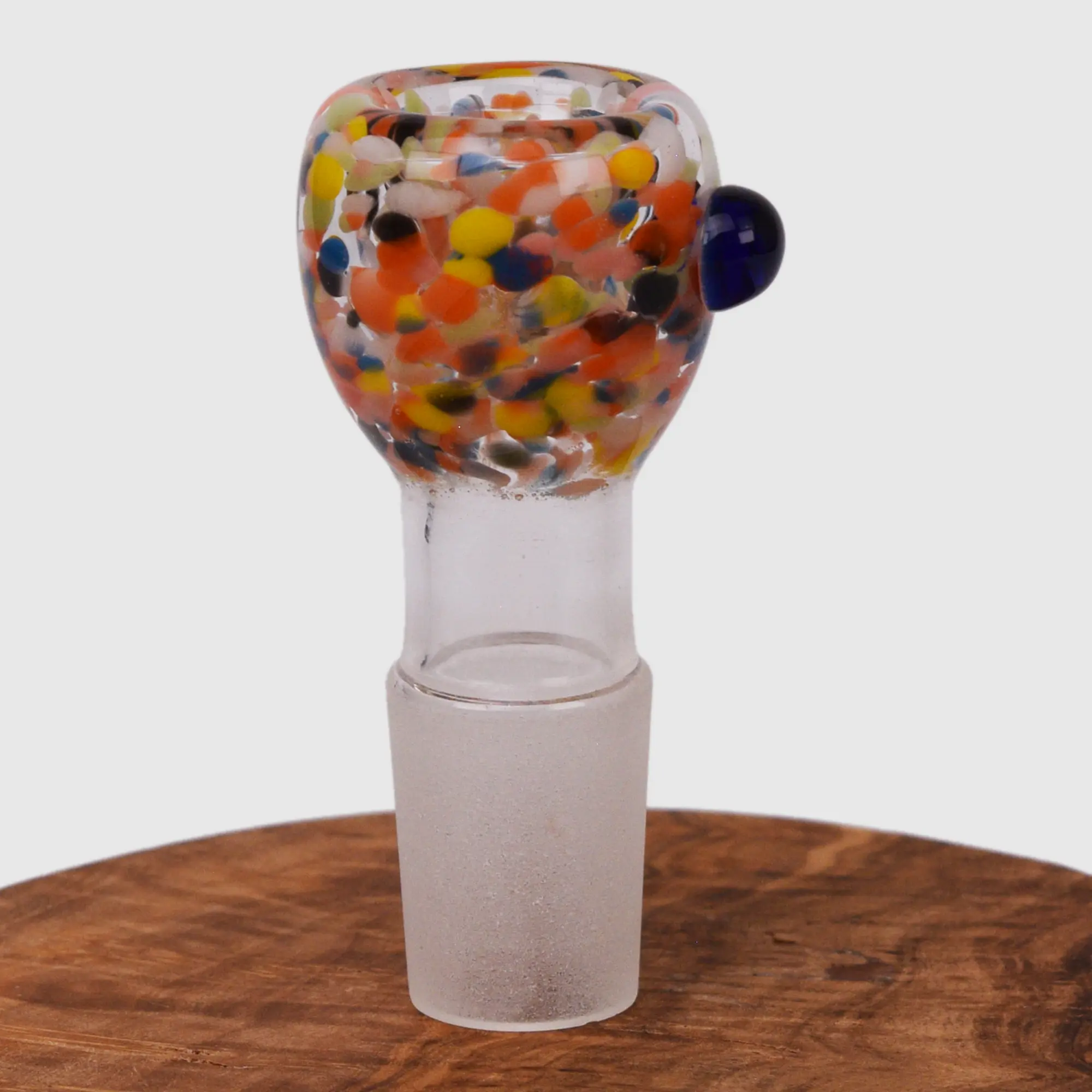 Bong Kopf kleiner Durchlass rund aus Glas bunt mit 18,8 mm Schliff Frontansicht