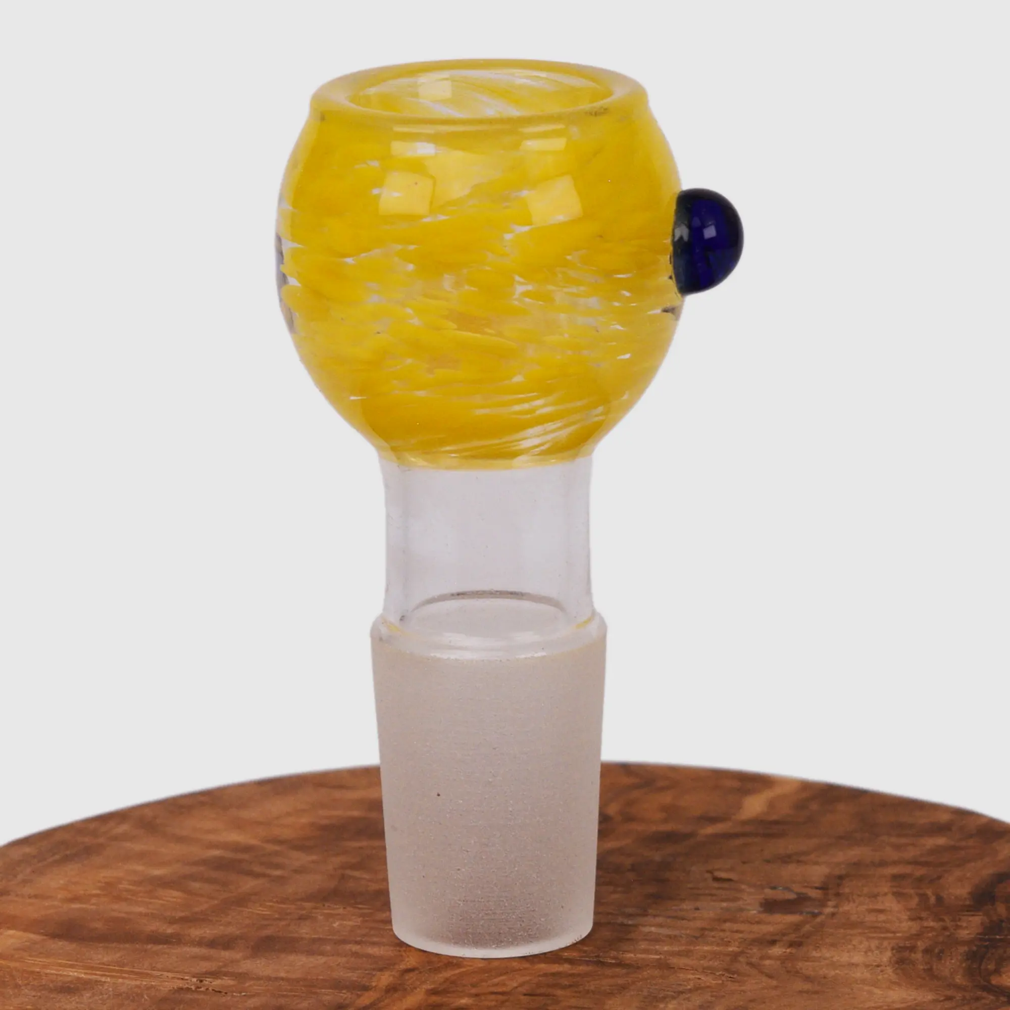 Bong Kopf großer Durchlass rund aus Glas gelb mit 18,8 mm Schliff Frontansicht
